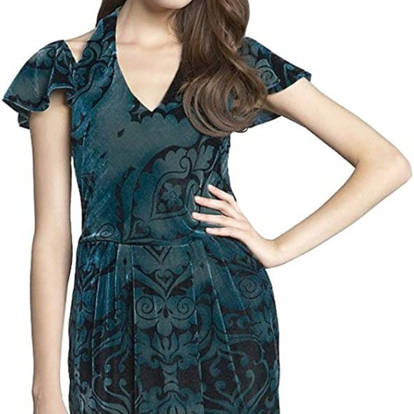 NWT Nanette Lepore Dress Damsel Halter Peacock Green Velour Velvet sz 10 - Picture 2 of 7